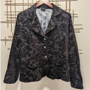 Niche Black Floral Burnout Velvet Womens Blazer‎ Jacket Dark Romantic Whimsigoth